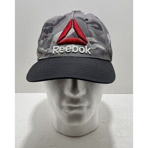 Reebok Embroidered Red Triangle Logo Snapback Ball Cap Hat Grey Camo Lightweight